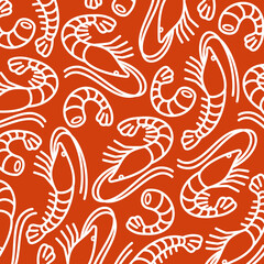 Obraz premium Shrimp background, pattern set. Collection icon shrimp. Vector
