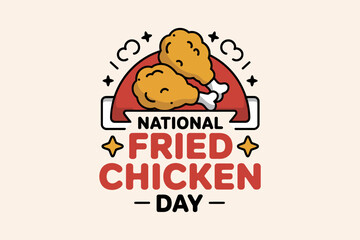 Minimal fried chicken flat icon with spicy sparkles for national fried chicken day classic food print label  