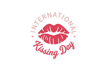 Typography kissing day lettering with lipstick kiss and cute love elements for international celebration event  