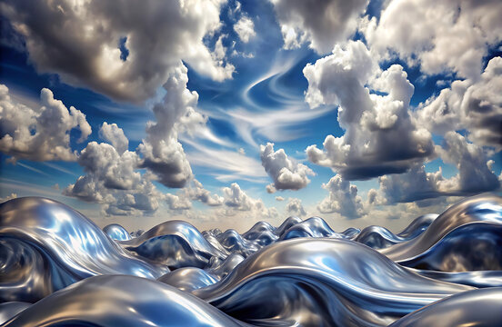 Sky with Abstract Metallic Silver Clouds