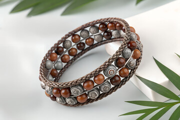 Elegant Wrap Bracelet with Brown and Silver Beads
