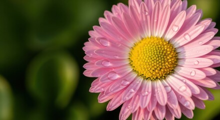 Beautiful Pink Daisy Flower Covered in Morning Dew Drops on a Sunny Day