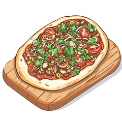 Lahmacun, cartoon vector illustration, flat 2D isometric style, white background.