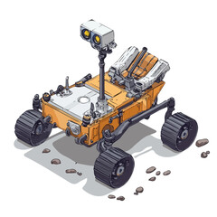 Mars Rover, vector graphic, 2D flat isometric cartoon illustration on white background.

