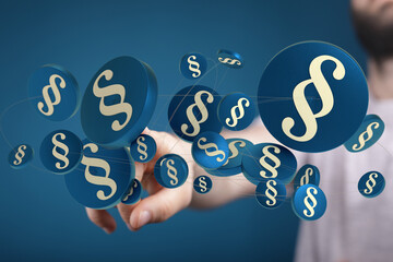 Abstract 3D rendering of interconnected paragraph symbols, representing legal concepts, laws, and...