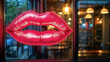 Red neon lips on a store window - Powered by Adobe