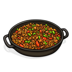 Jambalaya, vector graphic, 2D flat isometric cartoon illustration on white background.
