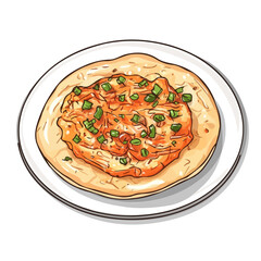 Kimchi Pancake, cartoon vector illustration, flat 2D isometric style, white background.