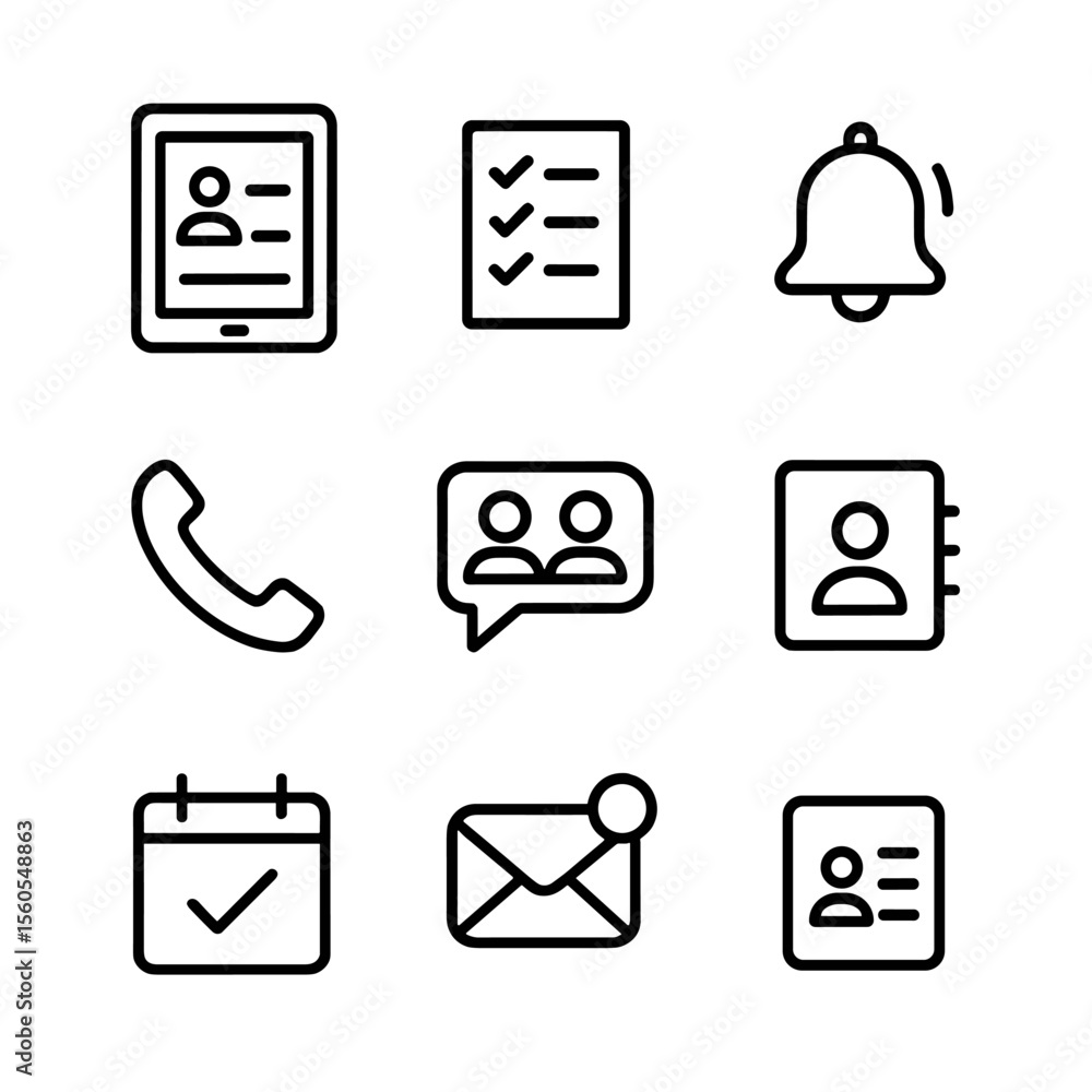 Poster rsvp icon grid. outline icon set of guest coordination and rsvps: guest list tablet, checklist, remi
