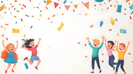 Fototapeta premium Children jumping for joy amidst confetti.