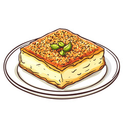 Knafeh, vector graphic, 2D flat isometric cartoon illustration on white background.
