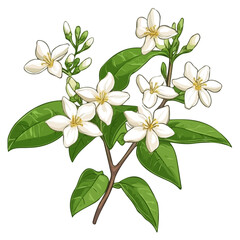 Obraz premium Jasmine Flower, cartoon vector illustration, flat 2D isometric style, white background.