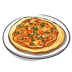 Kimchi Pancake, flat 2D isometric cartoon vector image isolated on white background.