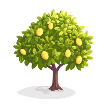 Jackfruit Tree, cartoon vector illustration, flat 2D isometric style, white background.