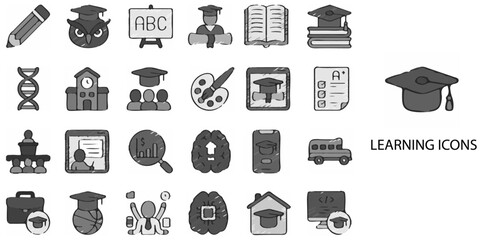 Learning simple concept 24 hand drawn Grew color icons set .Vector illustration.	