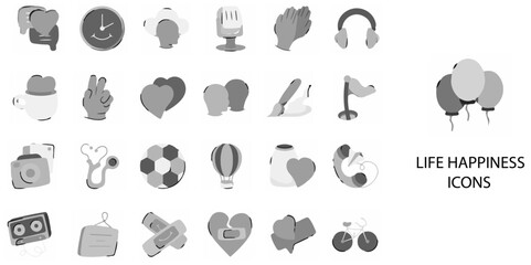 Life Happiness simple concept 24 hand drawn Grew color icons set .Vector illustration.	