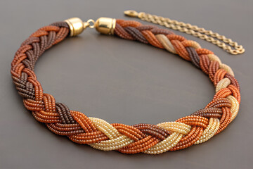 Braided Bead Necklace with Gold Accents