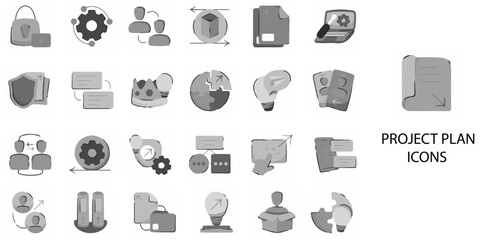 Project Plan simple concept 24 hand drawn Grew color icons set .Vector illustration.	