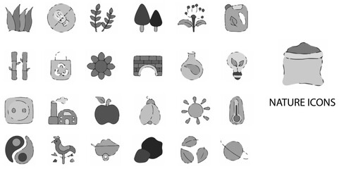 Nature simple concept 24 Grew icons set. Vector Illustration.	