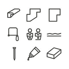 Fototapeta premium Staircase Flooring Icons. Outline icon set of Staircase Flooring: stair nose molding, tread piece, riser panel, coping saw, stair