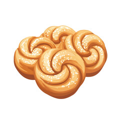 Kanelbullar, vector graphic, 2D flat isometric cartoon illustration on white background.
