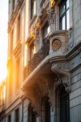 Naklejka premium Building Balcony Detail with Ornate Stone Architecture