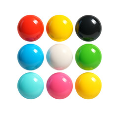 Nine colorful glossy balls isolated on transparent background