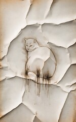 Delicate Watercolor White Cat on Antique Gray Paper – Minimalist Vintage Animal Illustration with Nostalgic Texture