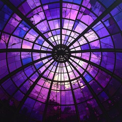 A stunning glass dome showcasing a mesmerizing blend of deep purple and vibrant blue hues, creating an enchanting visual display that captivates the eye.
