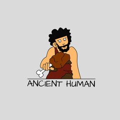 vector image of prehistoric man eating meat 