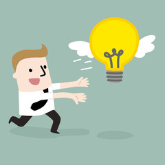 Businessman needs ideas in the air cartoon illustration