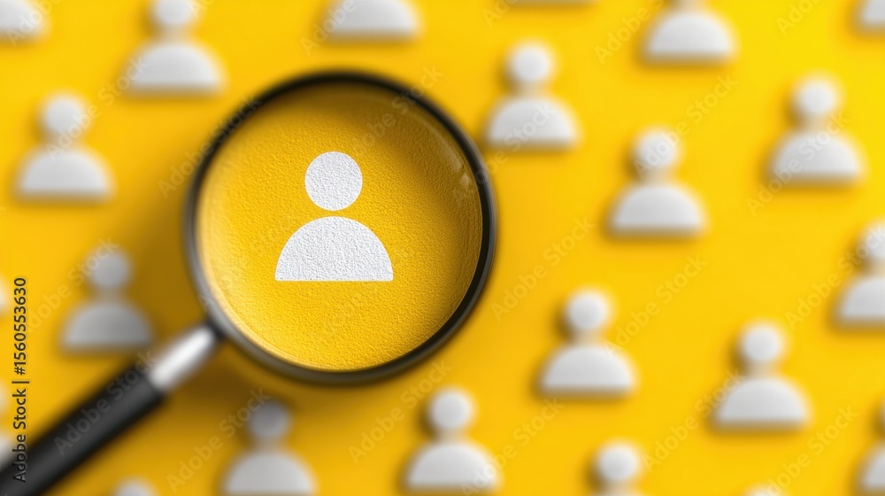 Aufkleber magnifying glass on user icon with yellow background and patterns