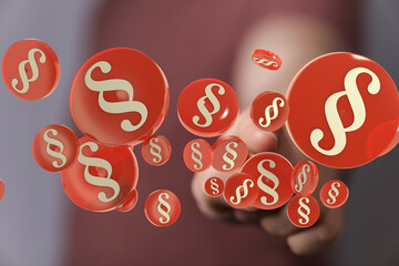 3D render of paragraph symbols floating towards a hand.  Perfect for legal, law, or justice...