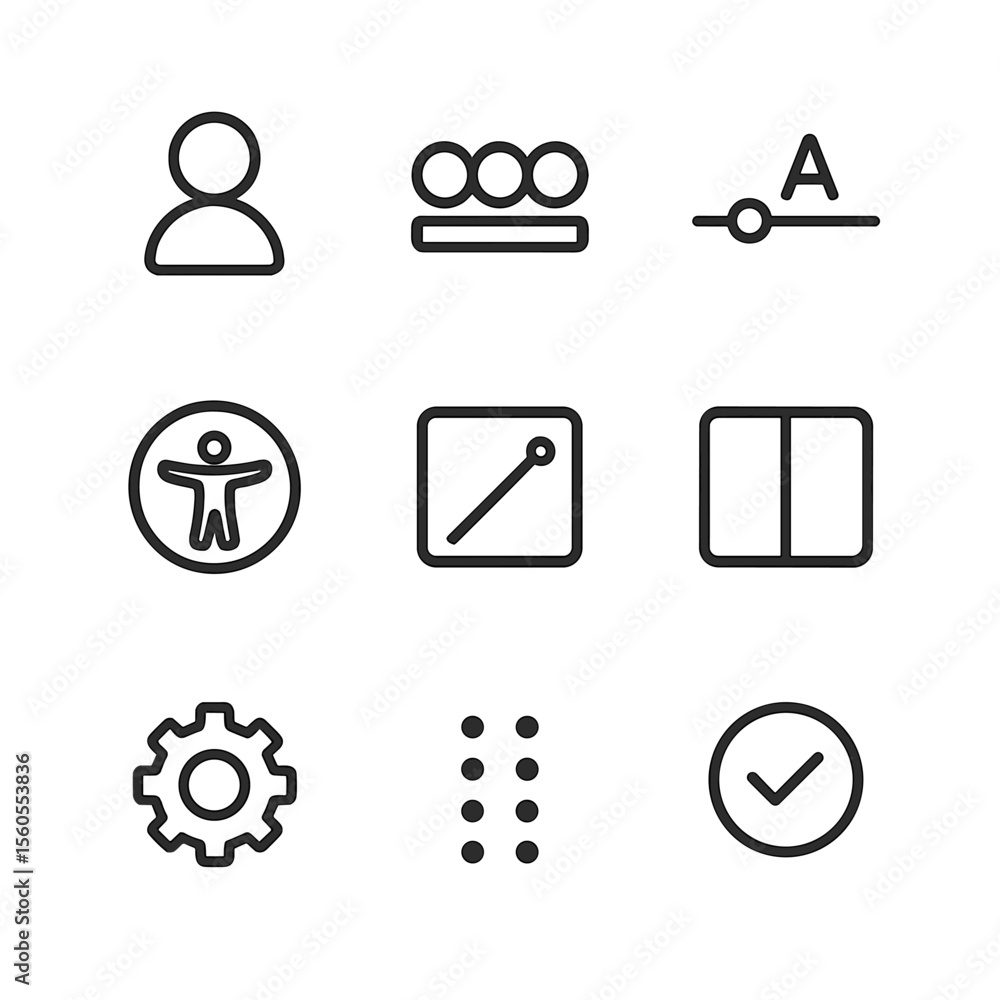 Poster user interface icons. outline icon set of personalized user interface elements: user avatar, theme c
