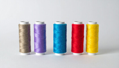 Colorful yarn on spools. Cotton wool. Linen thread. Minimal design.