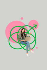 Collage of funny person navigating tangled lines symbolizing confusion challenge complexity...