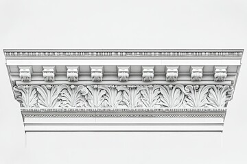 Intricate white architectural molding with acanthus leaf designs, showcasing classical ornamentation.