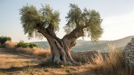 Twisted Tree at Rocky Lakeside Sunrise – Serene Landscape with Majestic Mountain and Village in Background