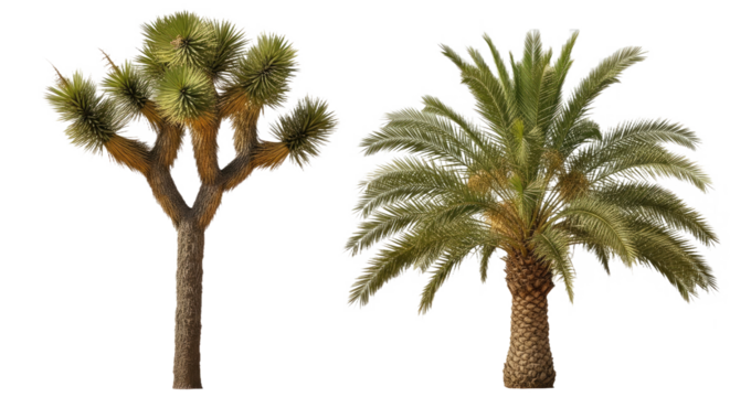 Isolated Yucca Brevifolia & Phoenix Dactylifera - Sunny Desert Trees