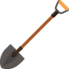 Vector illustration of a garden shovel, a metal tool with a wooden handle, isolated on a white background