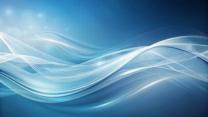 Fototapeta premium Abstract blue waves flow smoothly against a light blue background, creating an elegant and modern design with a soft glow