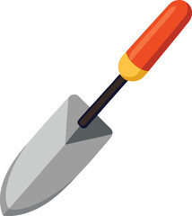 Steel garden trowel with wooden handle, an isolated small metal spade for digging and construction work on white