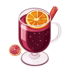 Mulled Wine, flat 2D isometric cartoon vector image isolated on white background.