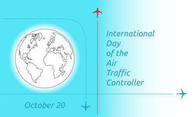 International Day of the Air Traffic Controller poster with the Earth, three planes and text on the gradient background