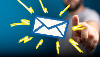Image of a hand selecting an email icon, symbolizing fast and efficient messaging.