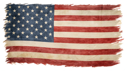 Grunge and vintage american flag isolated on transparent background