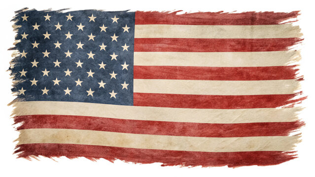 Grunge and vintage american flag isolated on transparent background - Powered by Adobe