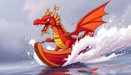 dragon boat drummer racing through spray. White tone