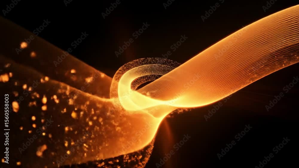 Poster glowing golden particles creating an abstract wave line. futuristic energy flow with shimmering ligh