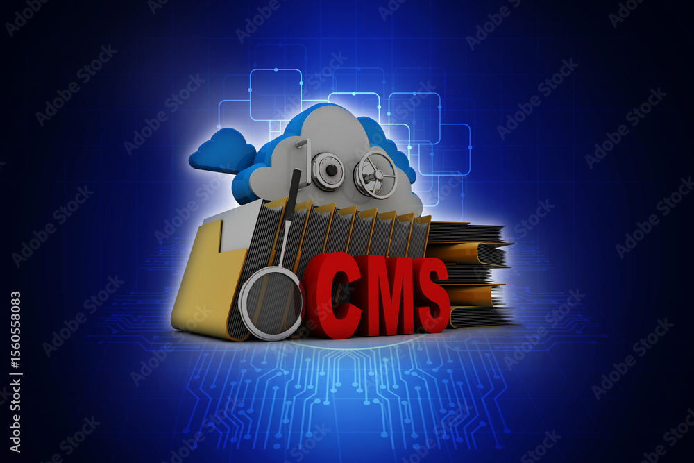Poster 3d rendering cms cloud with folder